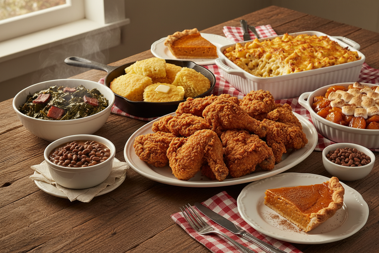 create a visual of a soul food meal